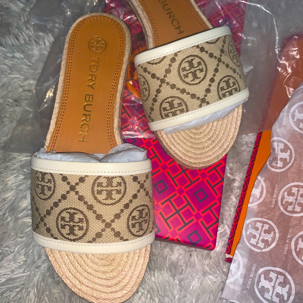 T Monogram Espadrille Slides
